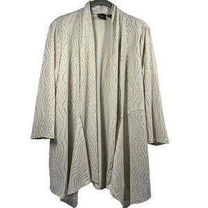 Chicos Travelers Cardigan Jacket Medium Open Ivory Gold Asymmetrical Hem Stretch